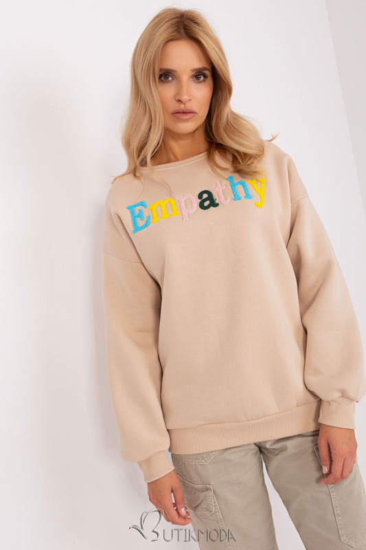 Beige Women's Sweatshirt with "Empathy" Print