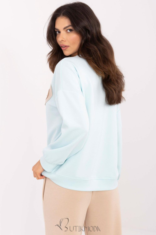 Light Blue Women's Sweatshirt with Heart Decoration