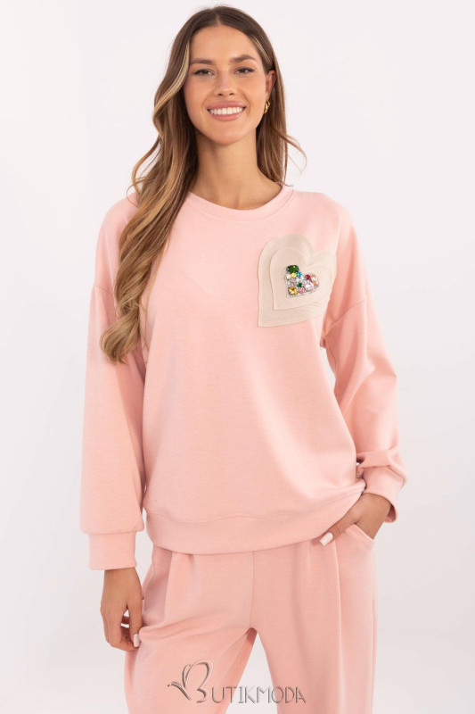 Pink Women's Sweatshirt with Heart Decoration