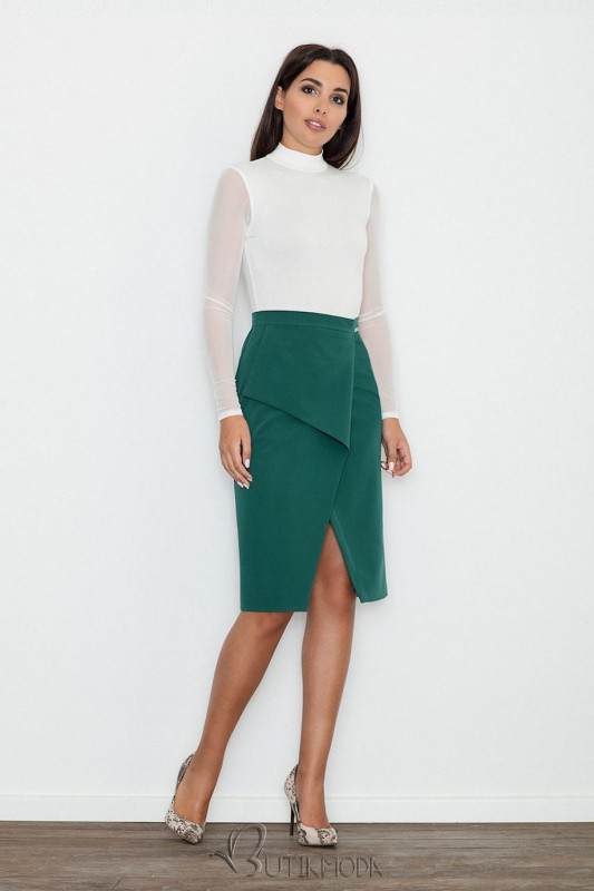 Green Elegant Skirt with Flap