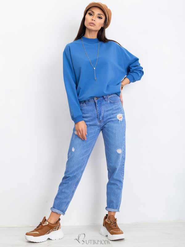 Blue Cotton Basic Sweatshirt