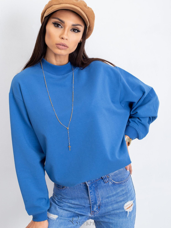 Blue Cotton Basic Sweatshirt