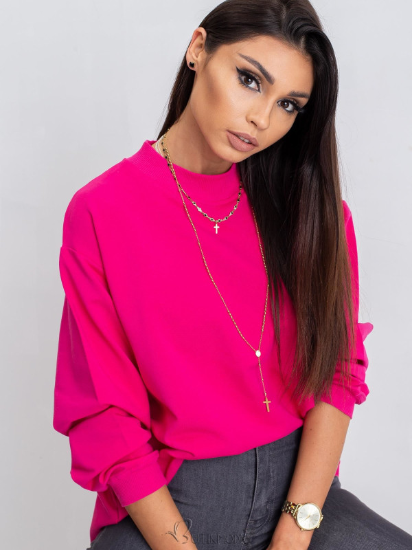 Fuchsia Cotton Basic Sweatshirt