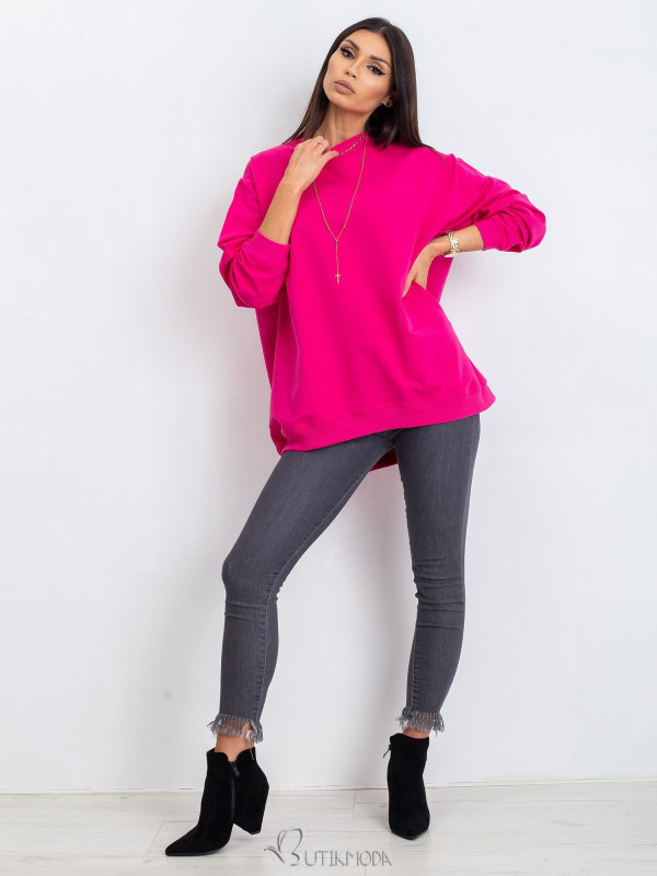 Fuchsia Cotton Basic Sweatshirt