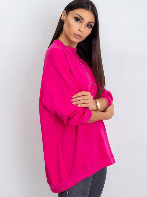 Fuchsia Cotton Basic Sweatshirt