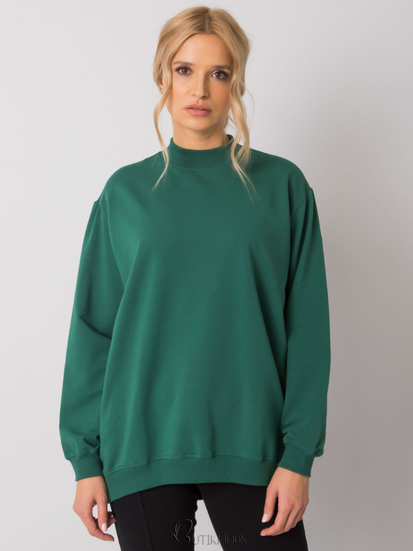 Dark Green Cotton Basic Sweatshirt