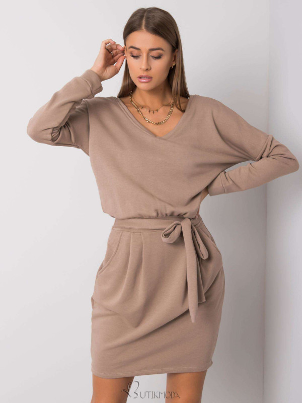 Beige Mini Dress with Long Sleeves