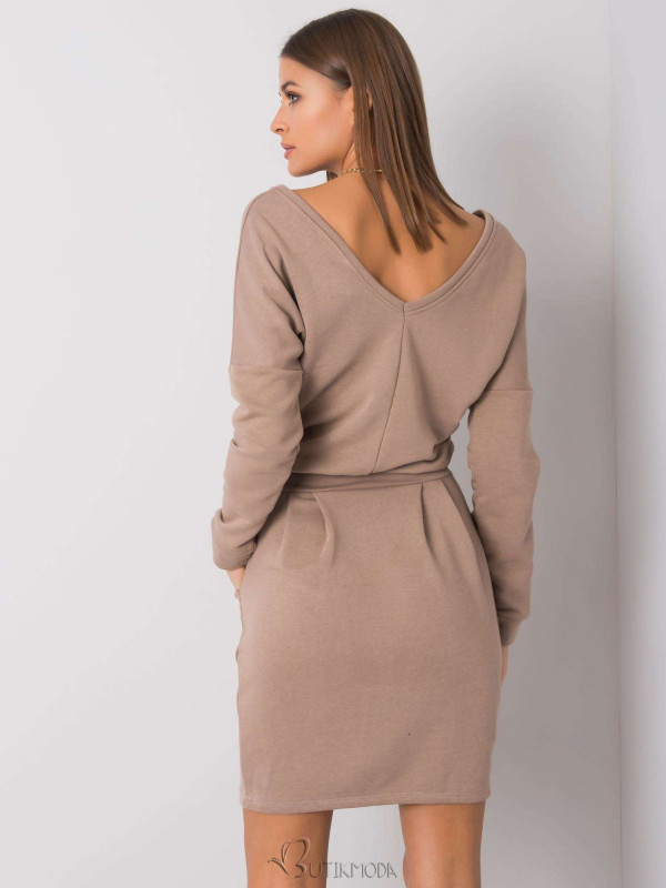 Beige Mini Dress with Long Sleeves