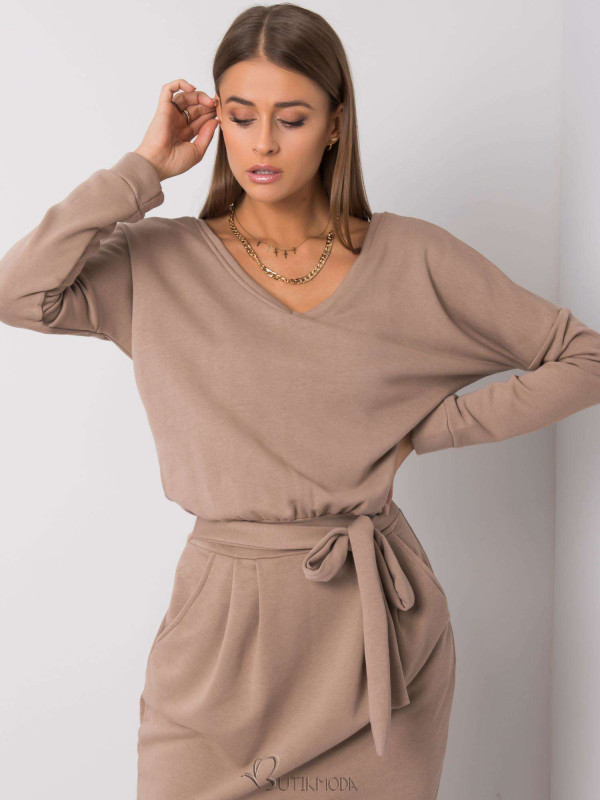 Beige Mini Dress with Long Sleeves