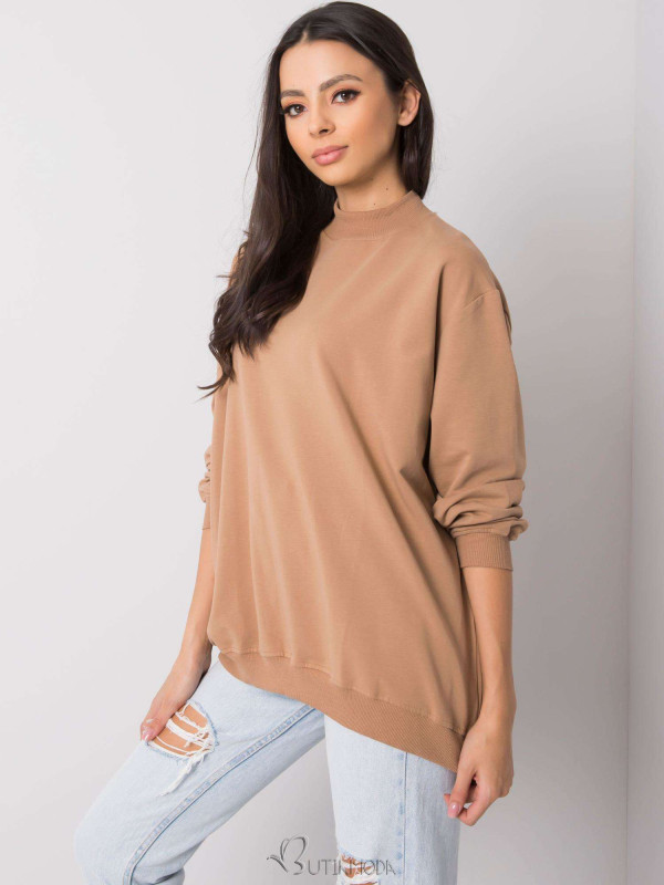 Brown Cotton Basic Sweatshirt