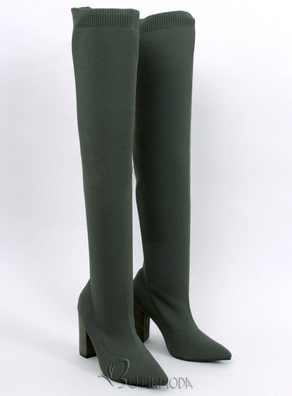 Green high boots with an elastic upper