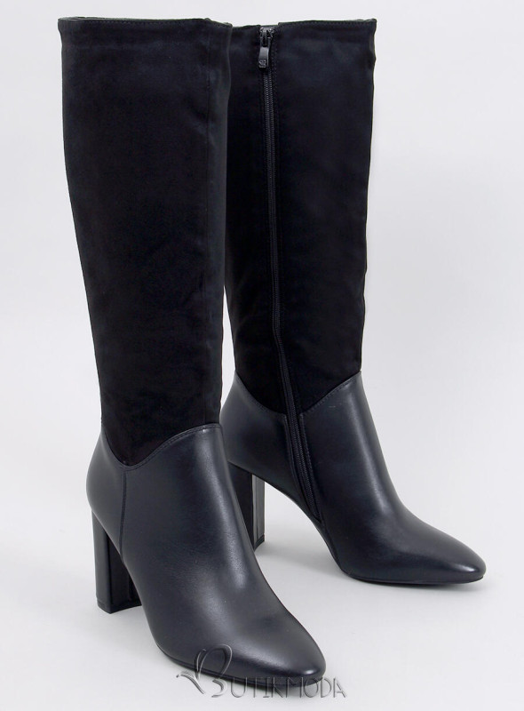 Black boots in a combination of eco-leather and eco-suede