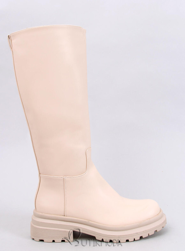 Ecru boots on a thick heel