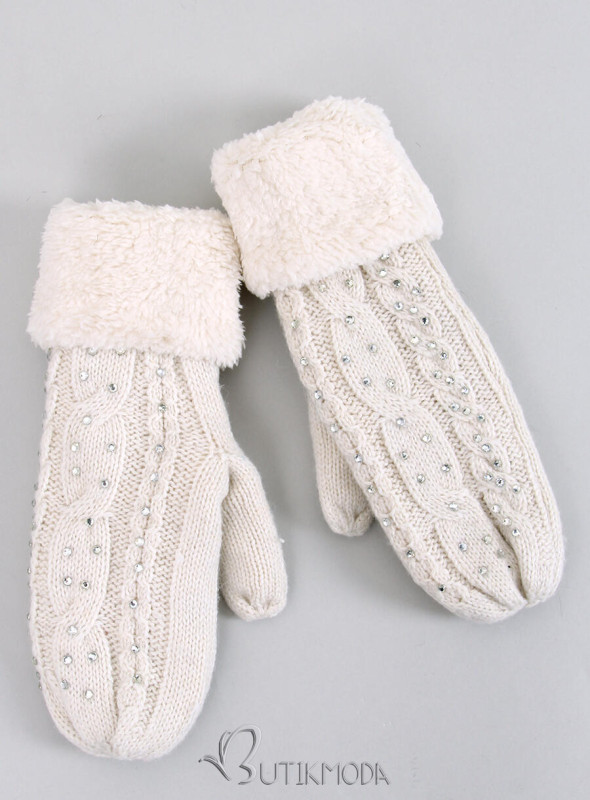 Decorated women's gloves-mittens ecru