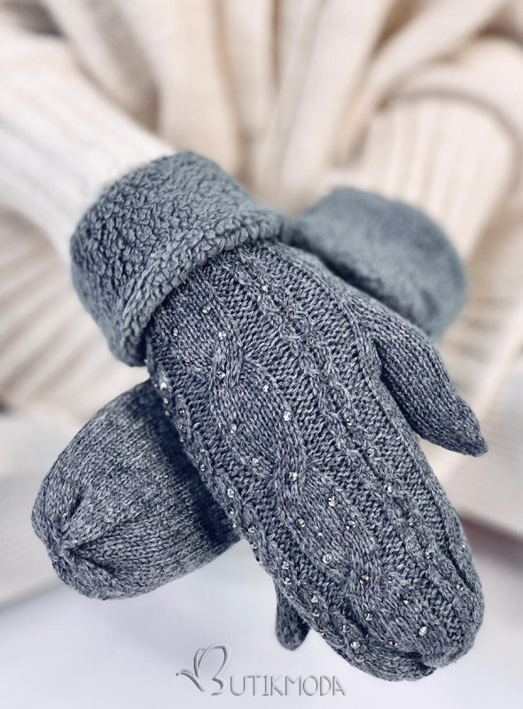 Decorated women's gloves-mittens dark grey