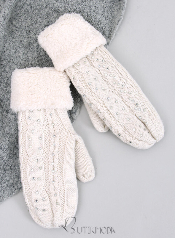 Decorated women's gloves-mittens ecru