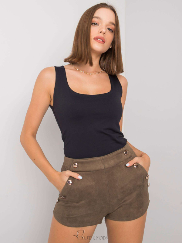 Khaki Faux Suede Shorts by RUE PARIS