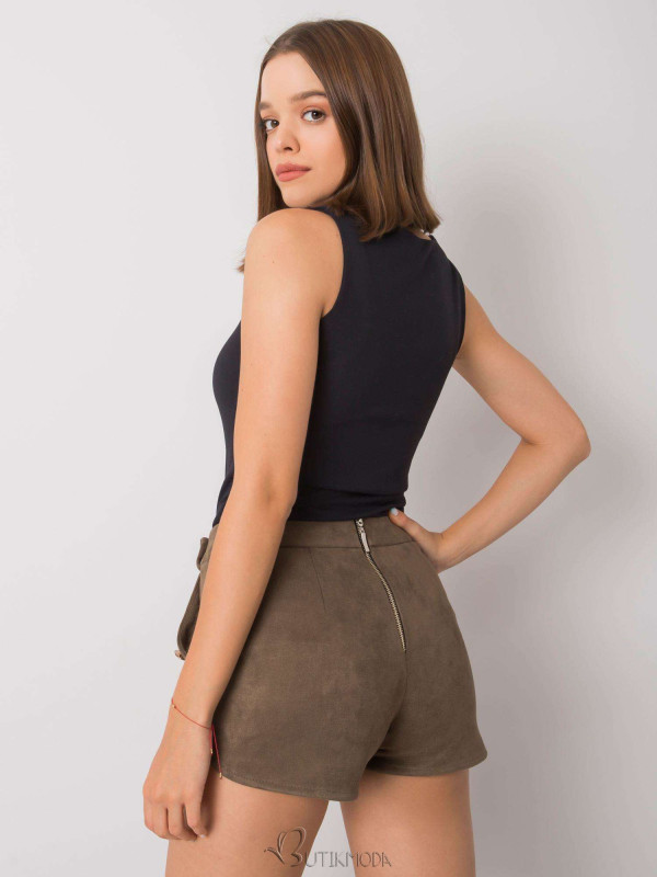 Khaki Faux Suede Shorts by RUE PARIS