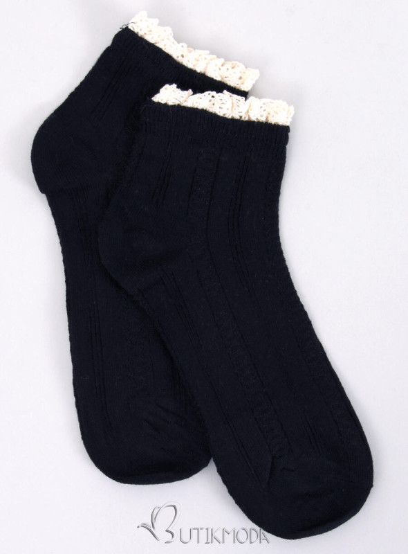 Women's socks with a crocheted hem black