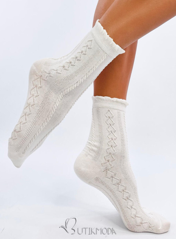 Ecru socks with knitted pattern 03