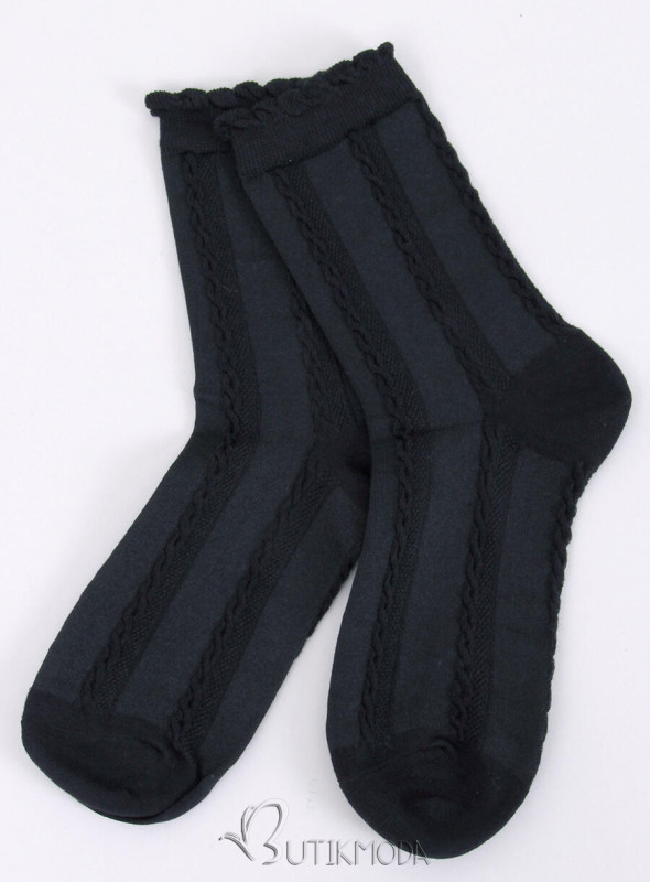 Black socks with knitted pattern 01