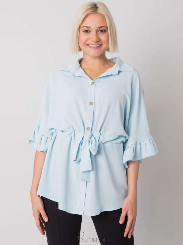 Stylish Blouse with Ruffle in Light Blue