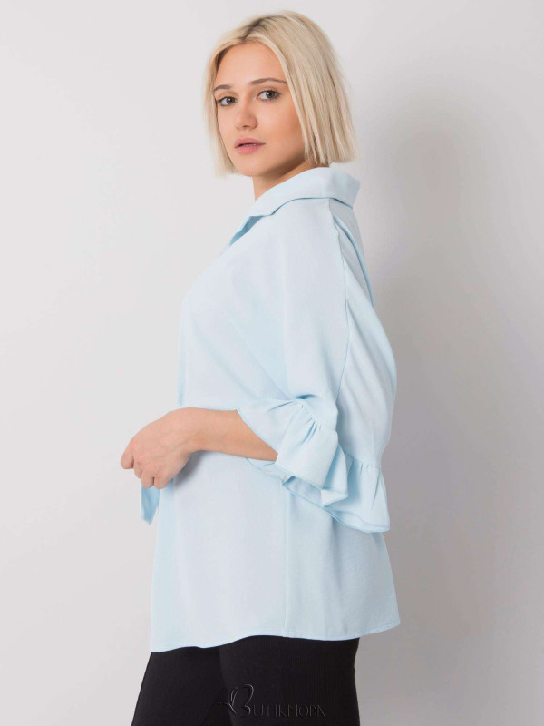 Stylish Blouse with Ruffle in Light Blue