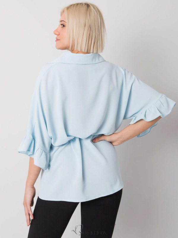 Stylish Blouse with Ruffle in Light Blue