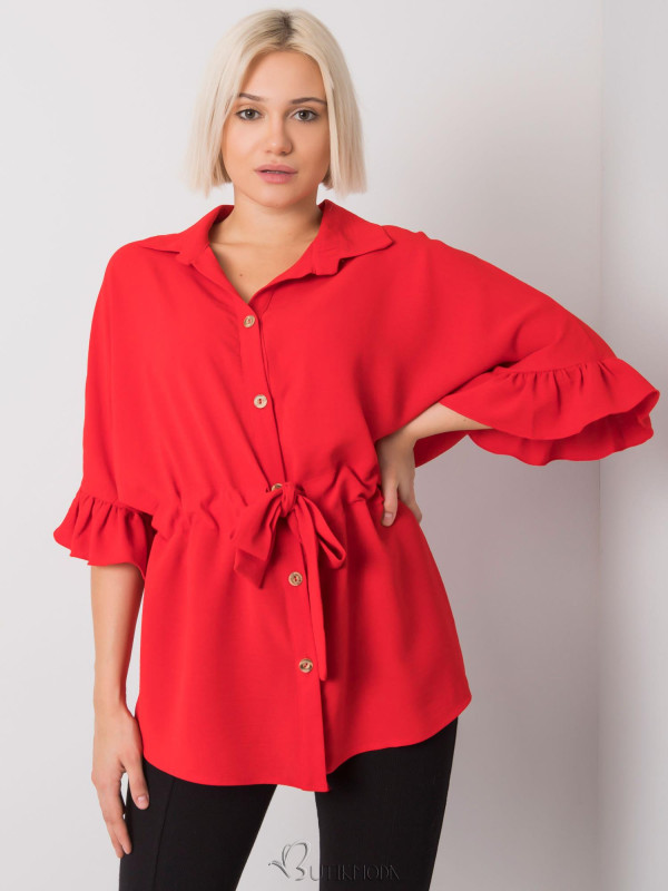 Stylish Red Blouse with Ruffles