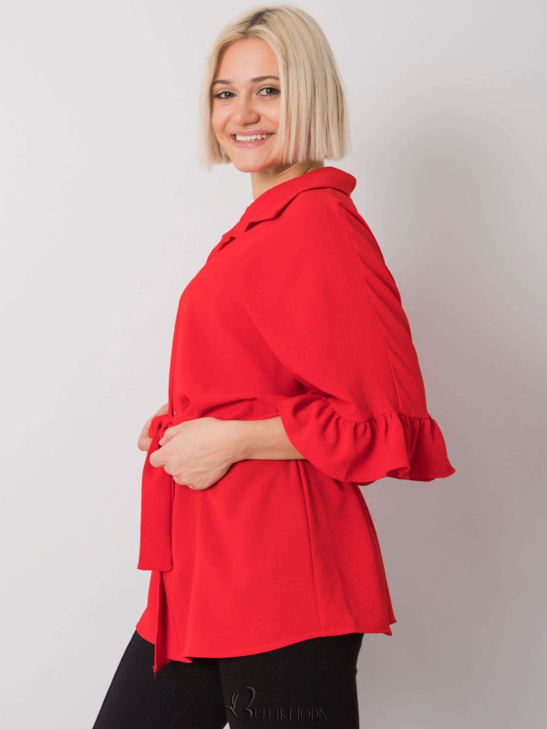 Stylish Red Blouse with Ruffles