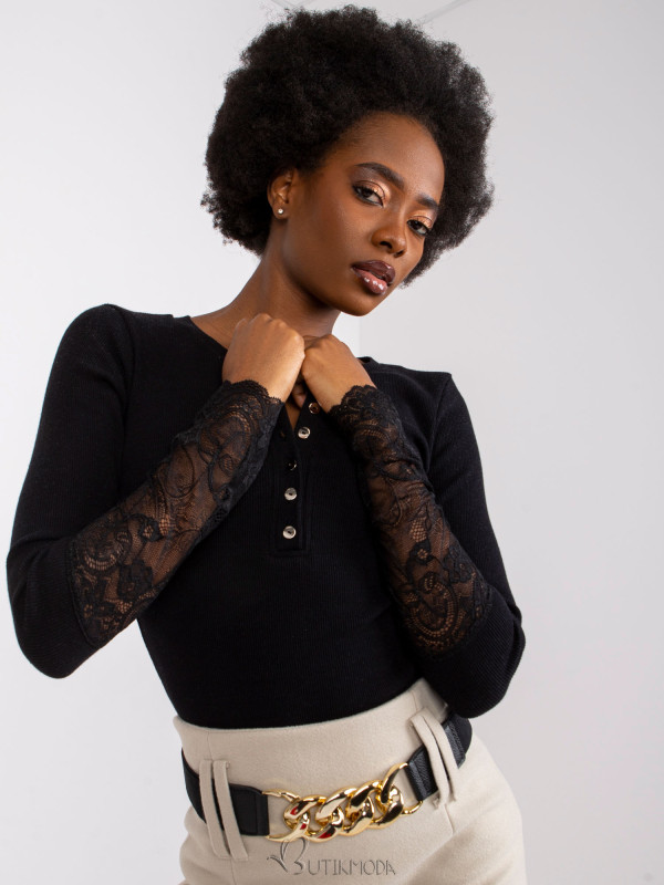 Elegant Black Blouse with Long Sleeves