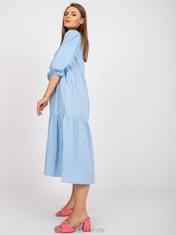 Flared Blue Dress with 3/4 Sleeves