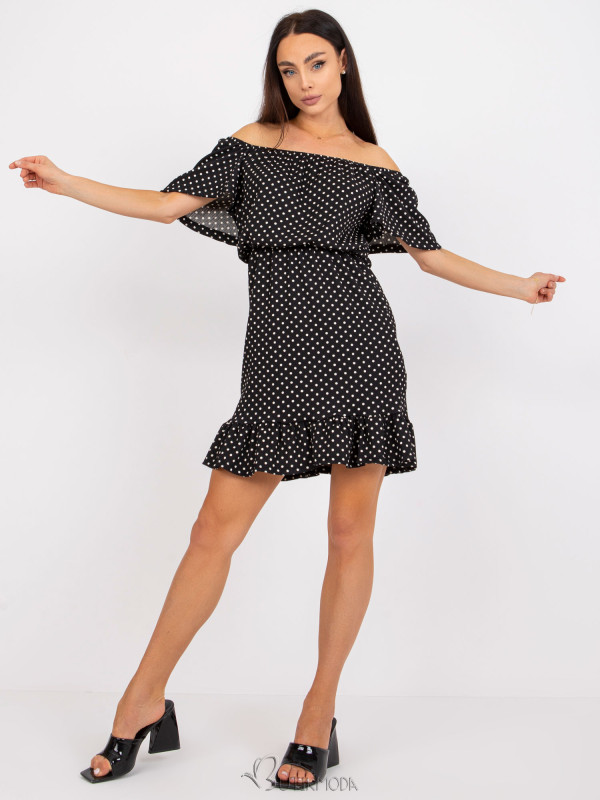 Stylish Black Dress with White Polka Dots