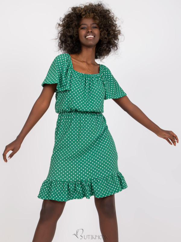 Green Flared Dress with Short Sleeves