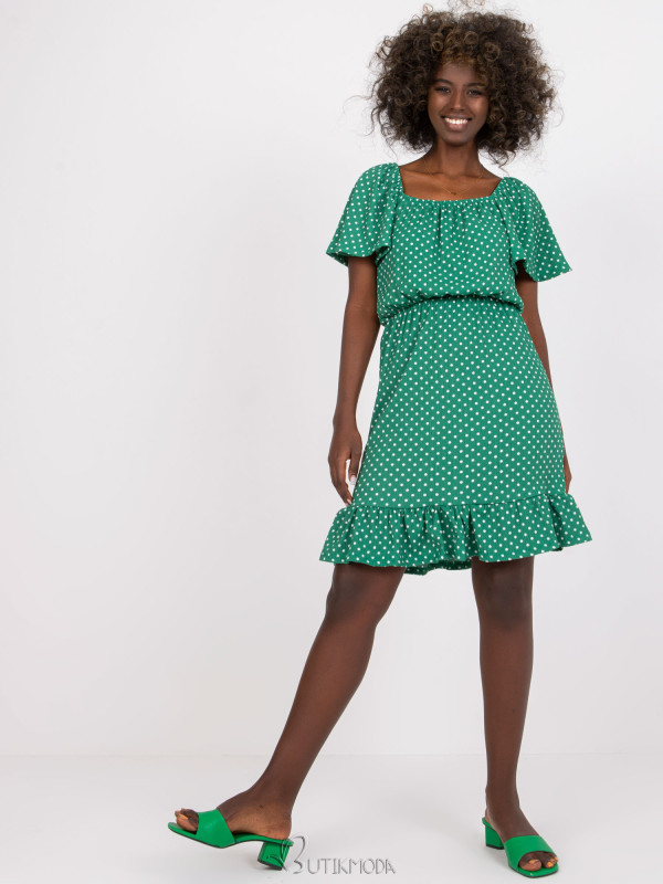 Green Flared Dress with Short Sleeves