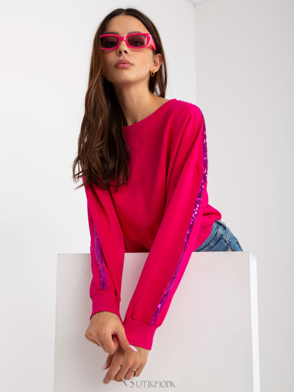 Fuchsia Short Hoodie Without Hood with Sequins RUE PARIS