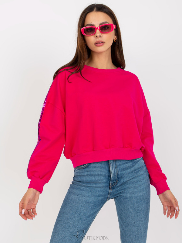 Fuchsia Short Hoodie Without Hood with Sequins RUE PARIS