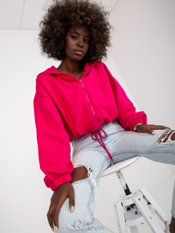 Fuchsia Zip-Up Hoodie with Wide Sleeves RUE PARIS