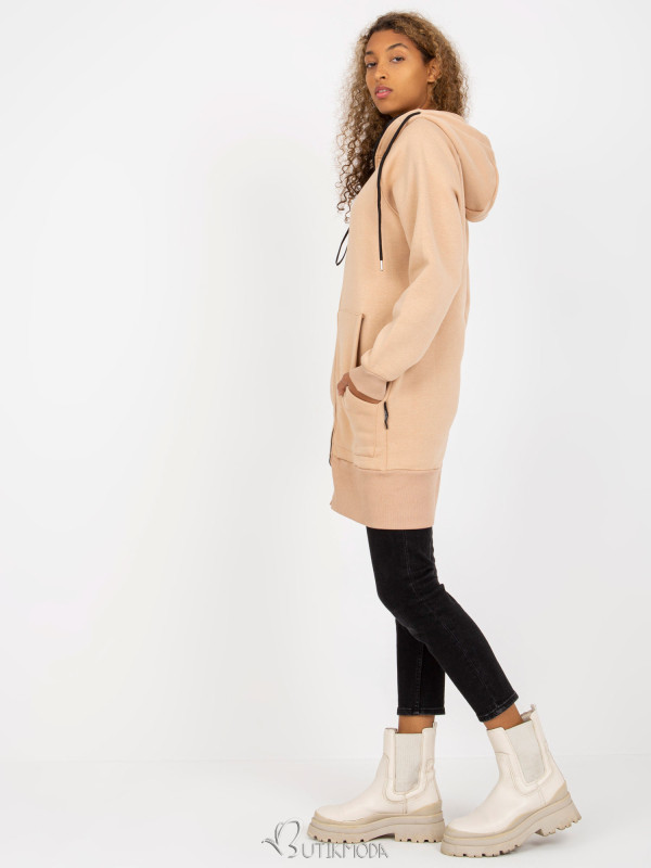 Beige Long Zip-Up Hoodie RUE PARIS