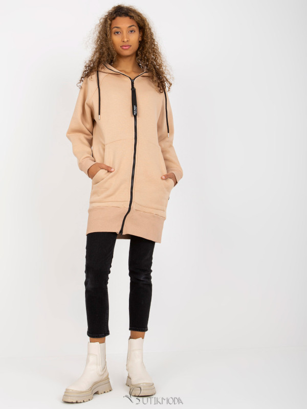 Beige Long Zip-Up Hoodie RUE PARIS