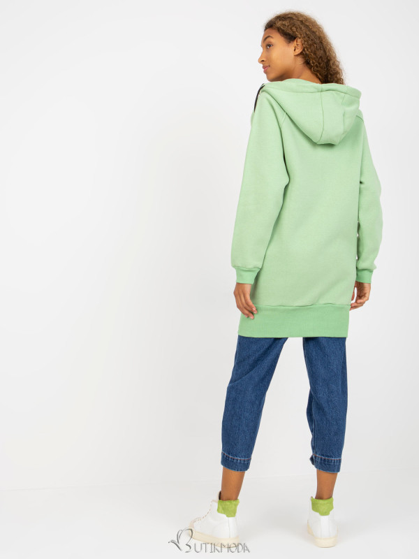 Light Green Long Zip-Up Hoodie with Pockets RUE PARIS