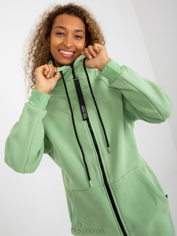 Light Green Long Zip-Up Hoodie with Pockets RUE PARIS