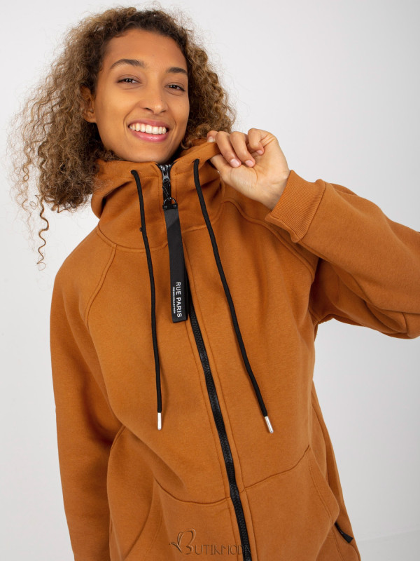 Light Brown Zip-Up Hoodie with Pockets RUE PARIS