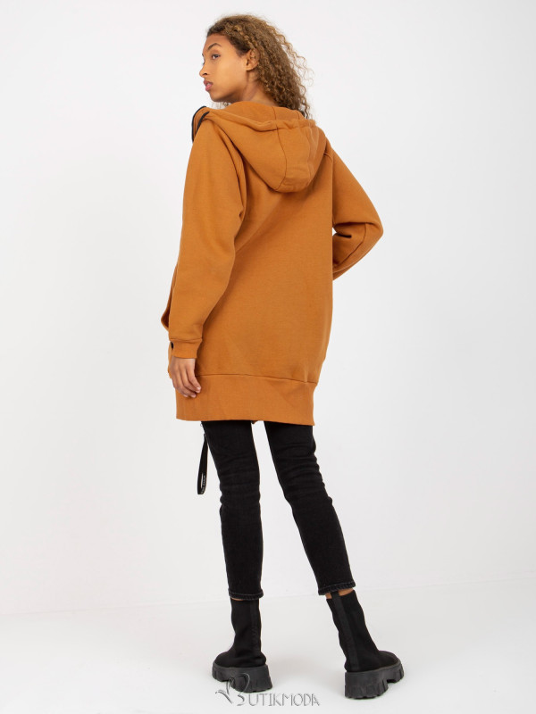 Light Brown Zip-Up Hoodie with Pockets RUE PARIS