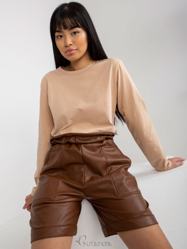 Brown Insulated Faux Leather Shorts