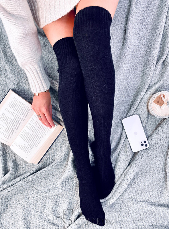 Women's cotton knee highs black