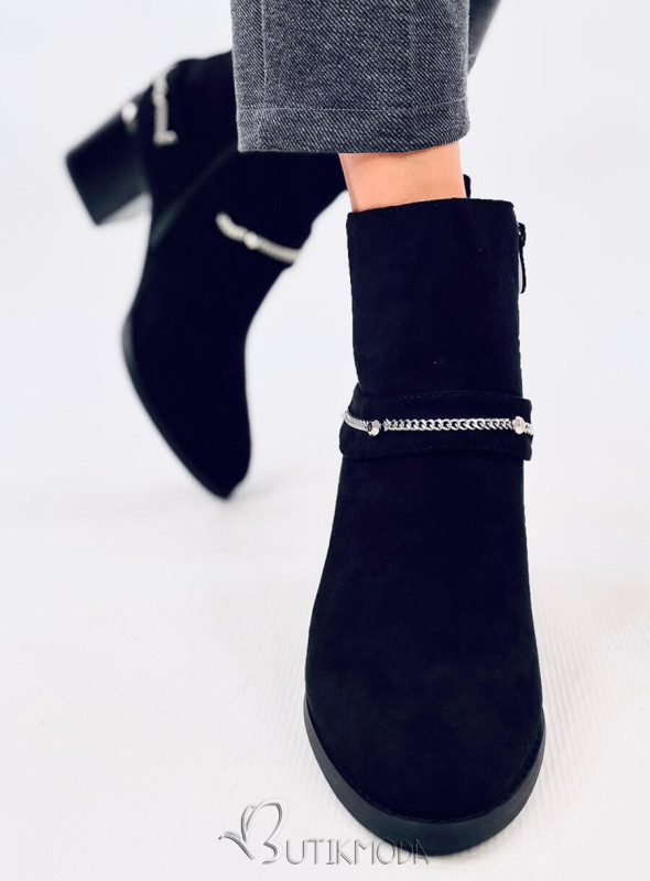 Black ankle boots with chain