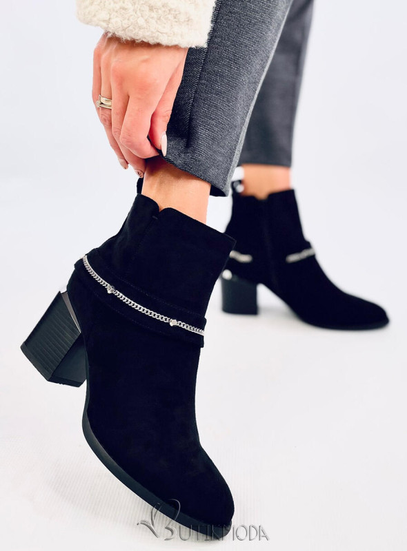 Black ankle boots with chain