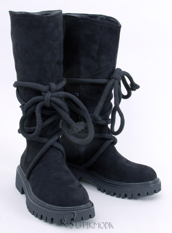 Black suede boots with laces