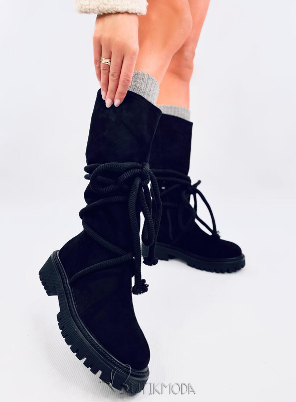 Black suede boots with laces